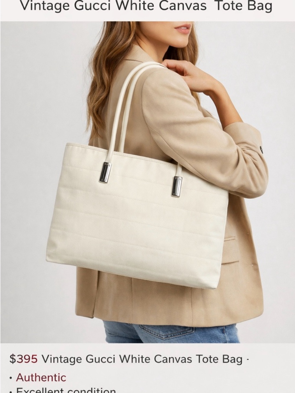 ✨Gucci Vintage Off White Tote – Quiet Luxury Classic!✨ Double-Handle Tote